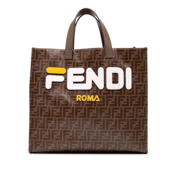 Pre-owned Fendi Fila Zucca Coated Canvas Logo Mania Shopper Tote Brown