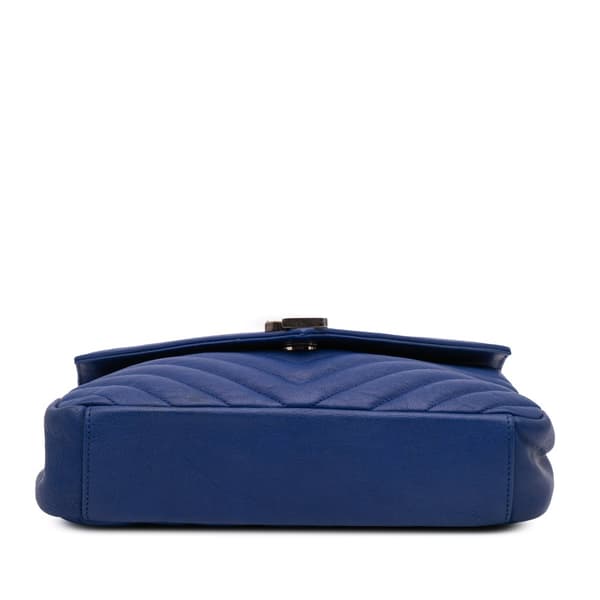 Pre-owned Saint Laurent Medium Monogram Chevron Sheepskin College Bag Blue