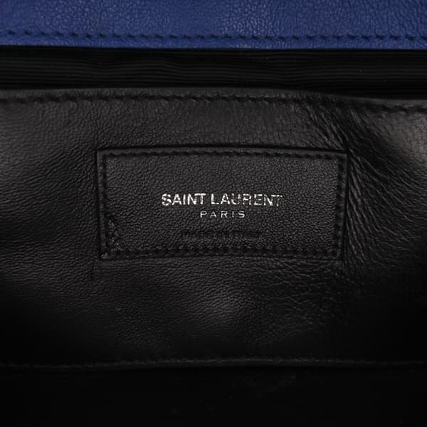 Pre-owned Saint Laurent Medium Monogram Chevron Sheepskin College Bag Blue