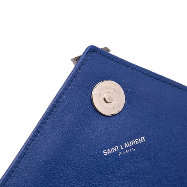 Pre-owned Saint Laurent Medium Monogram Chevron Sheepskin College Bag Blue