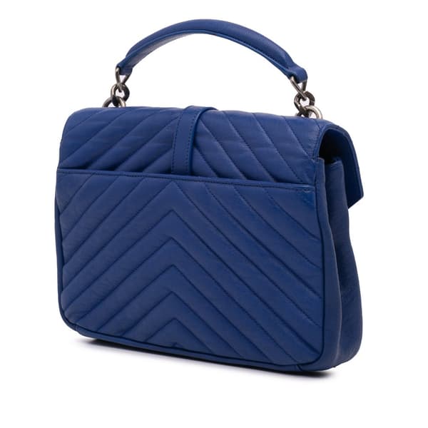 Pre-owned Saint Laurent Medium Monogram Chevron Sheepskin College Bag Blue