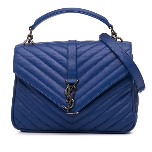 Pre-owned Saint Laurent Medium Monogram Chevron Sheepskin College Bag Blue
