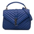 Miniatyrbild 1 av 10: Pre-owned Saint Laurent Medium Monogram Chevron Sheepskin College Bag Blue