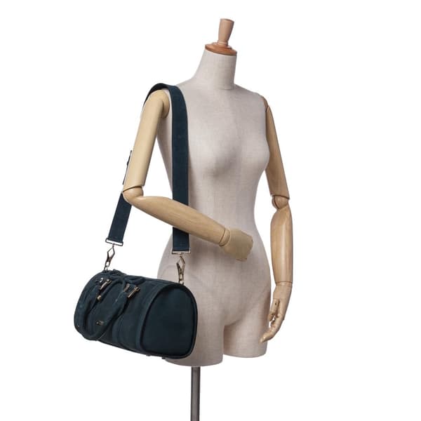 Pre-owned Burberry Nubuck Bow Barrel Top Handle Bag Green