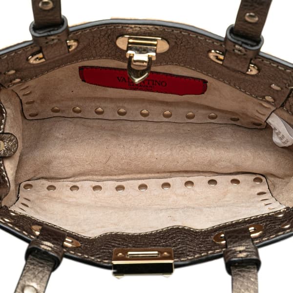 Pre-owned Valentino Mini Pony Hair Rockstud Satchel Brown