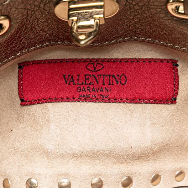 Pre-owned Valentino Mini Pony Hair Rockstud Satchel Brown