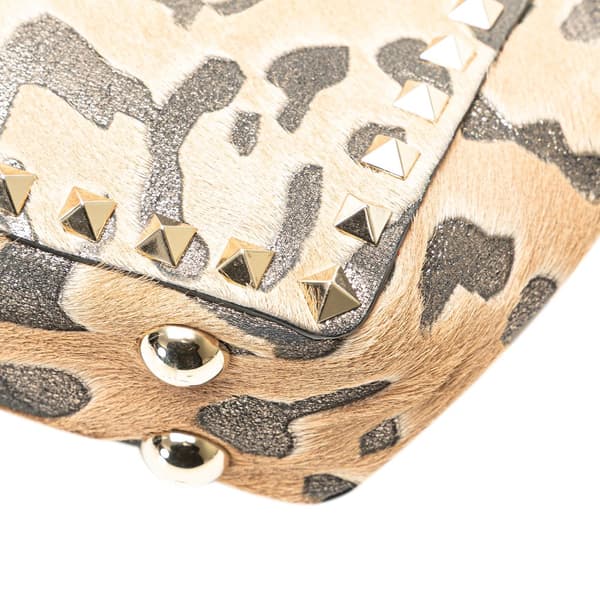 Pre-owned Valentino Mini Pony Hair Rockstud Satchel Brown