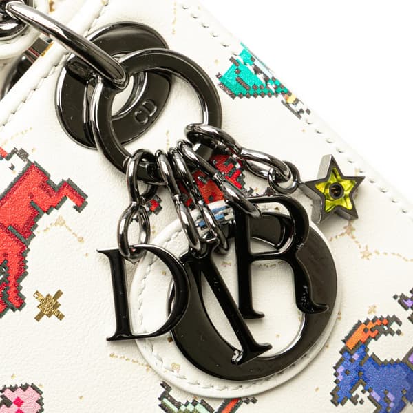 Pre-owned Dior Micro Calfskin Pixel Zodiac Lady Dior White
