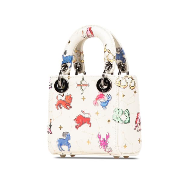 Pre-owned Dior Micro Calfskin Pixel Zodiac Lady Dior White