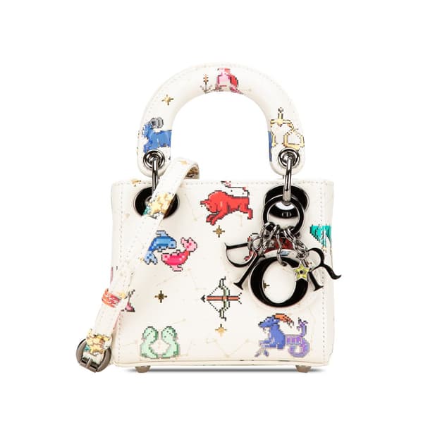 Pre-owned Dior Micro Calfskin Pixel Zodiac Lady Dior White