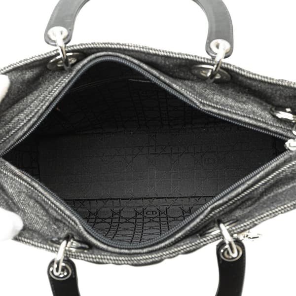 Pre-owned Dior Large Denim Cannage Lady Dior Black