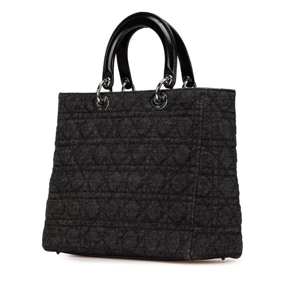 Pre-owned Dior Large Denim Cannage Lady Dior Black