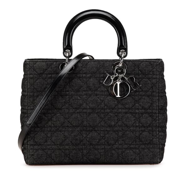 Pre-owned Dior Large Denim Cannage Lady Dior Black