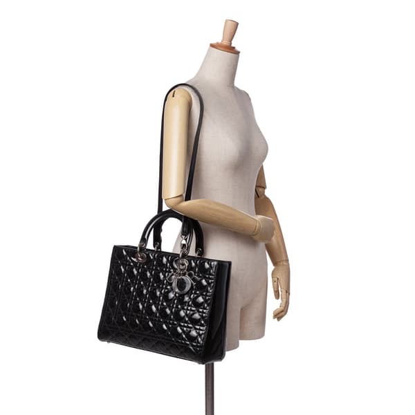 Pre-owned Dior Large Patent Cannage Lady Dior Black