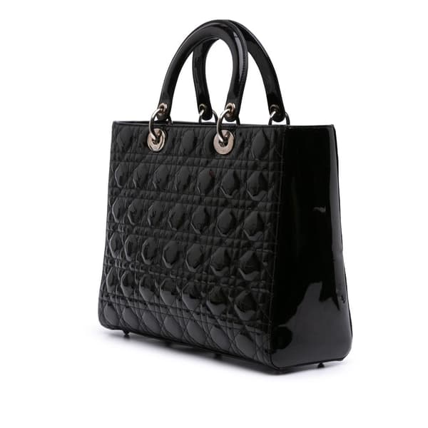 Pre-owned Dior Large Patent Cannage Lady Dior Black