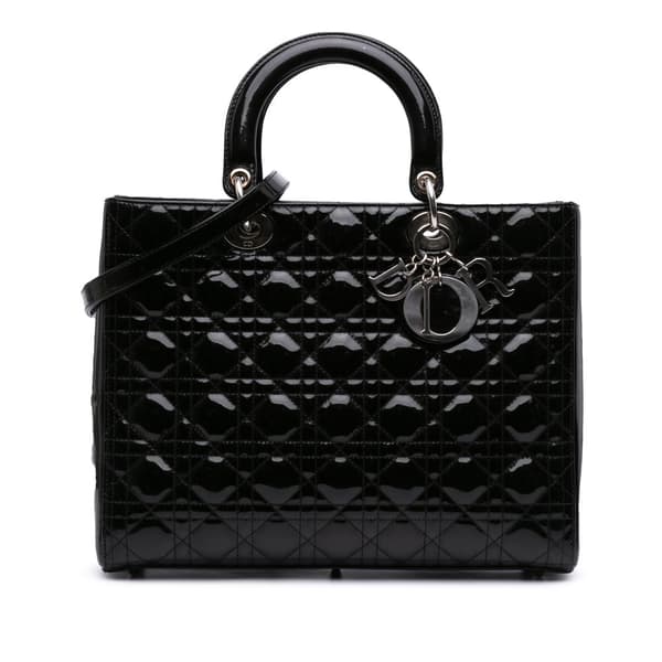 Pre-owned Dior Large Patent Cannage Lady Dior Black