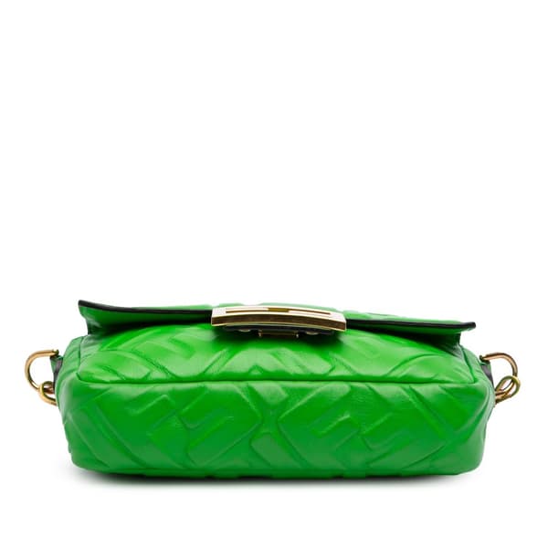 Pre-owned Fendi Mini Zucca Embossed Leather Baguette Satchel Green