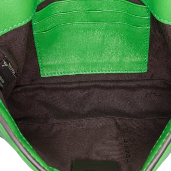 Pre-owned Fendi Mini Zucca Embossed Leather Baguette Satchel Green