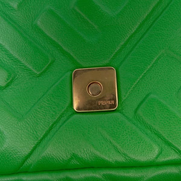 Pre-owned Fendi Mini Zucca Embossed Leather Baguette Satchel Green