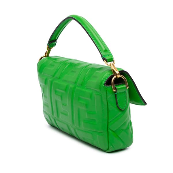 Pre-owned Fendi Mini Zucca Embossed Leather Baguette Satchel Green