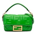 Miniatyrbillede 1 af 10: Pre-owned Fendi Mini Zucca Embossed Leather Baguette Satchel Green