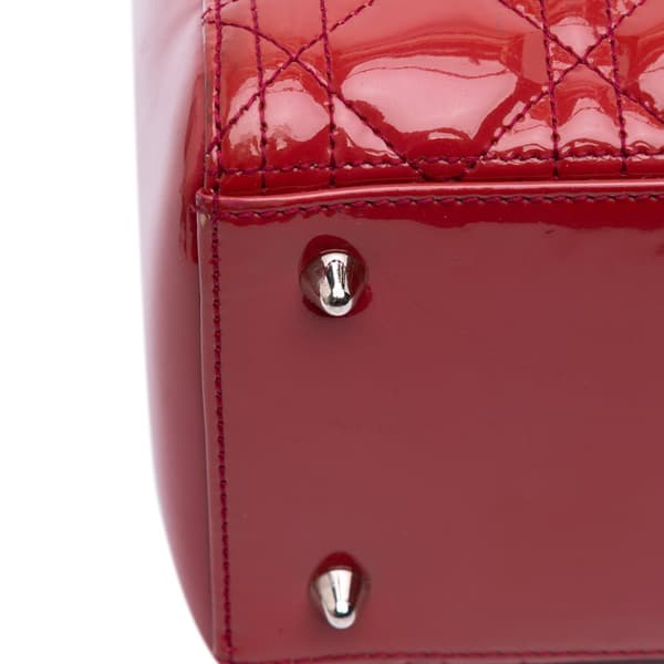 Pre-owned Dior Medium Patent Cannage Lady Dior Red