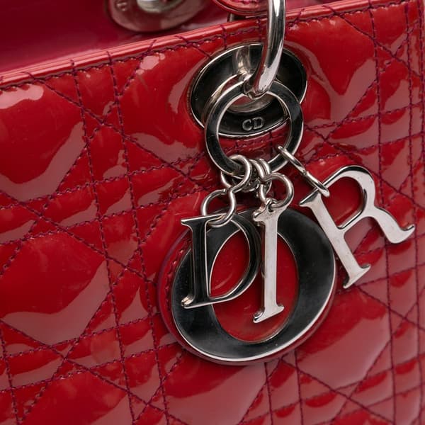 Pre-owned Dior Medium Patent Cannage Lady Dior Red