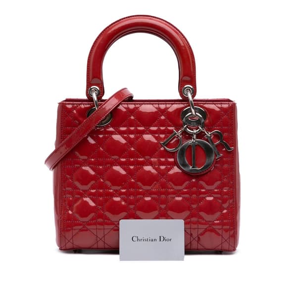 Pre-owned Dior Medium Patent Cannage Lady Dior Red