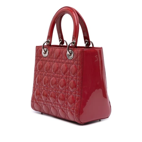 Pre-owned Dior Medium Patent Cannage Lady Dior Red