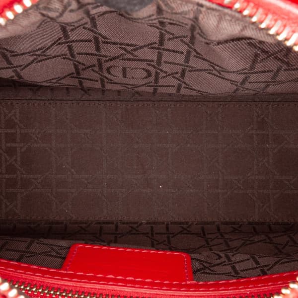Pre-owned Dior Medium Patent Cannage Lady Dior Red