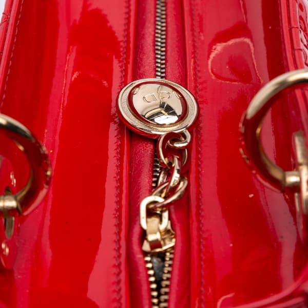 Pre-owned Dior Medium Patent Cannage Lady Dior Red