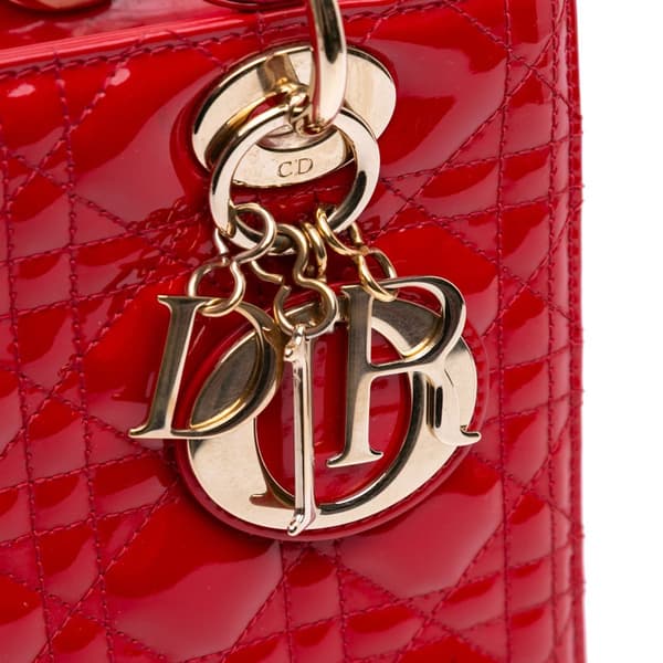 Pre-owned Dior Medium Patent Cannage Lady Dior Red