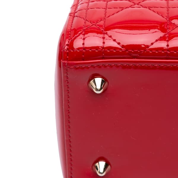 Pre-owned Dior Medium Patent Cannage Lady Dior Red