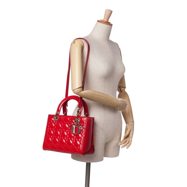 Pre-owned Dior Medium Patent Cannage Lady Dior Red