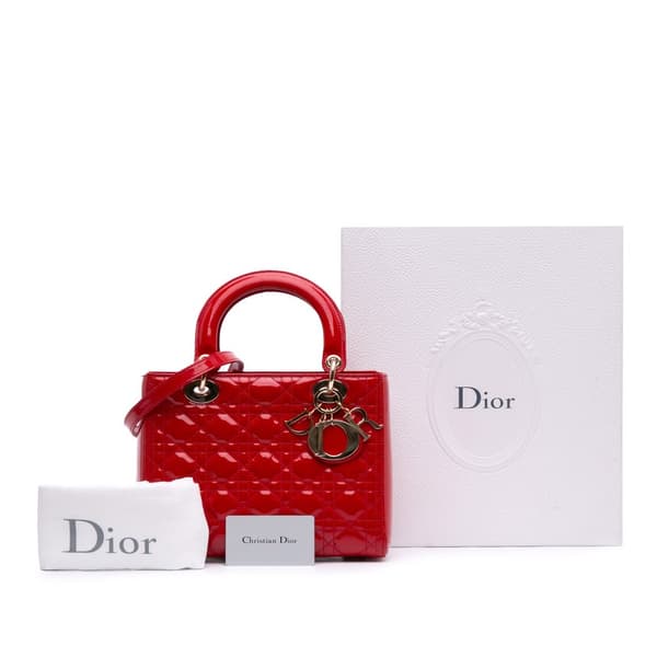 Pre-owned Dior Medium Patent Cannage Lady Dior Red