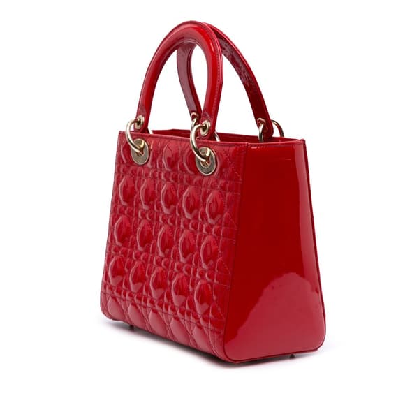 Pre-owned Dior Medium Patent Cannage Lady Dior Red