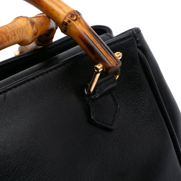 Pre-owned Gucci Small Leather Bamboo Satchel Black