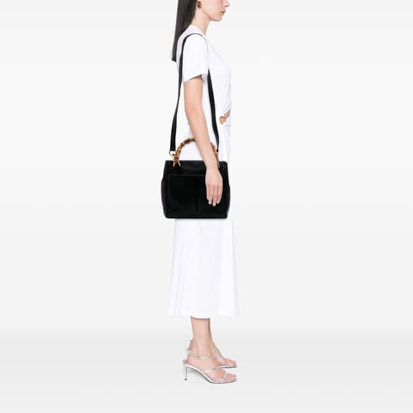 Pre-owned Gucci Small Leather Bamboo Satchel Black