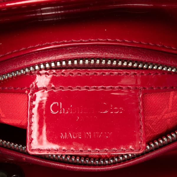 Pre-owned Dior Medium Patent Cannage Lady Dior Red