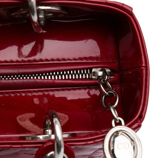Pre-owned Dior Medium Patent Cannage Lady Dior Red