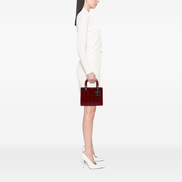 Pre-owned Dior Medium Patent Cannage Lady Dior Red