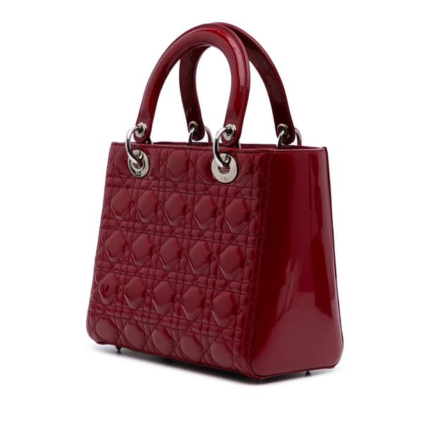 Pre-owned Dior Medium Patent Cannage Lady Dior Red