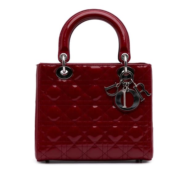 Pre-owned Dior Medium Patent Cannage Lady Dior Red