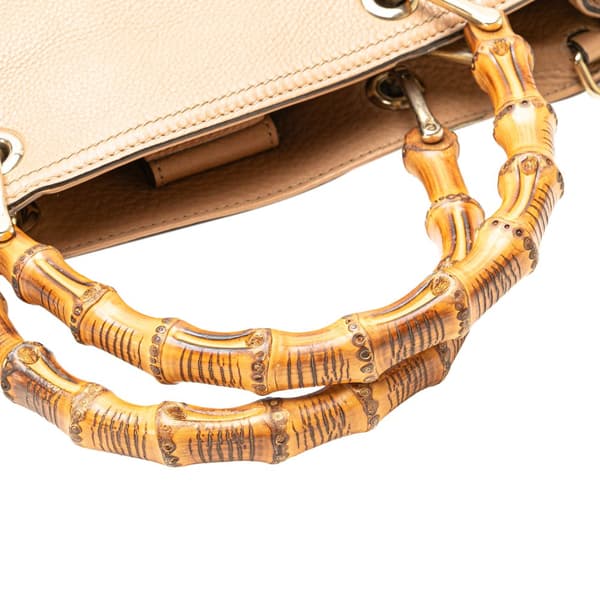 Pre-owned Gucci Medium Calfskin Bamboo Shopper Satchel Brown