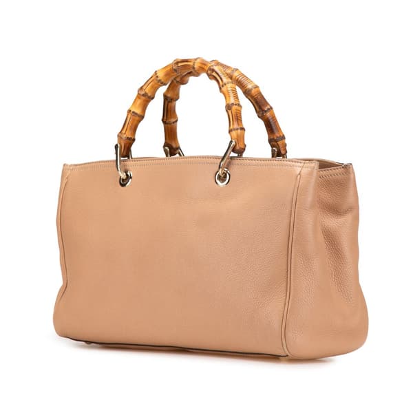 Pre-owned Gucci Medium Calfskin Bamboo Shopper Satchel Brown