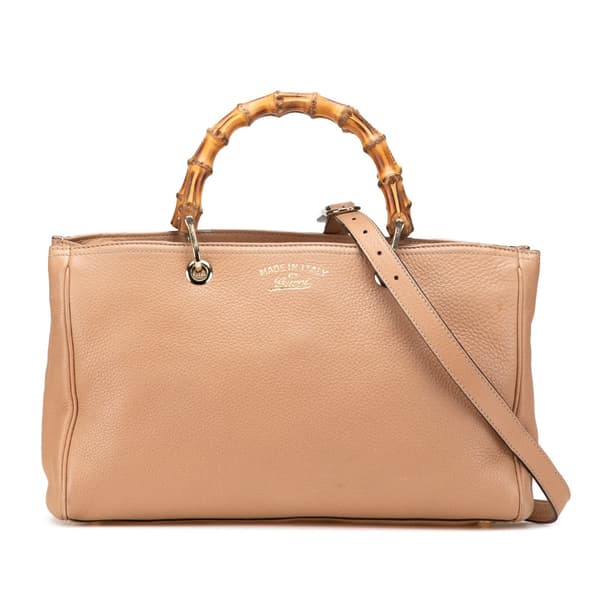 Pre-owned Gucci Medium Calfskin Bamboo Shopper Satchel Brown