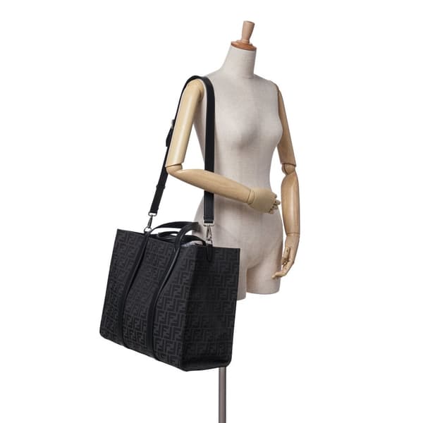 Pre-owned Fendi Large Zucca Jacquard Shopper Tote Black
