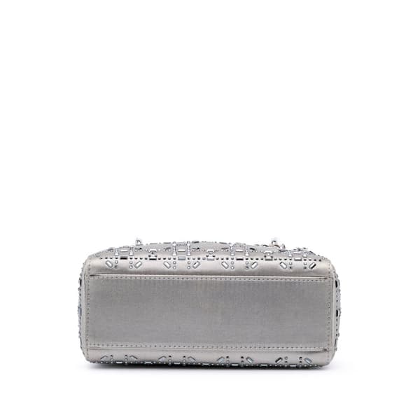 Pre-owned Dior Mini Satin Cannage Strass Crystal Embellished Lady Dior Gray