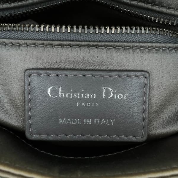 Pre-owned Dior Mini Satin Cannage Strass Crystal Embellished Lady Dior Gray