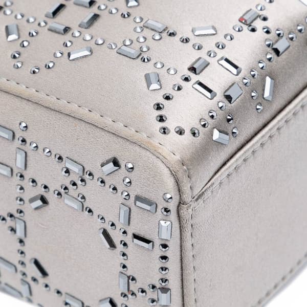 Pre-owned Dior Mini Satin Cannage Strass Crystal Embellished Lady Dior Gray